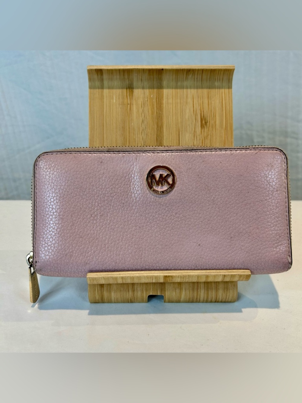 Michael Kors Fulton Zip Around Travel Wallet Blush Pink Pebbled Leather